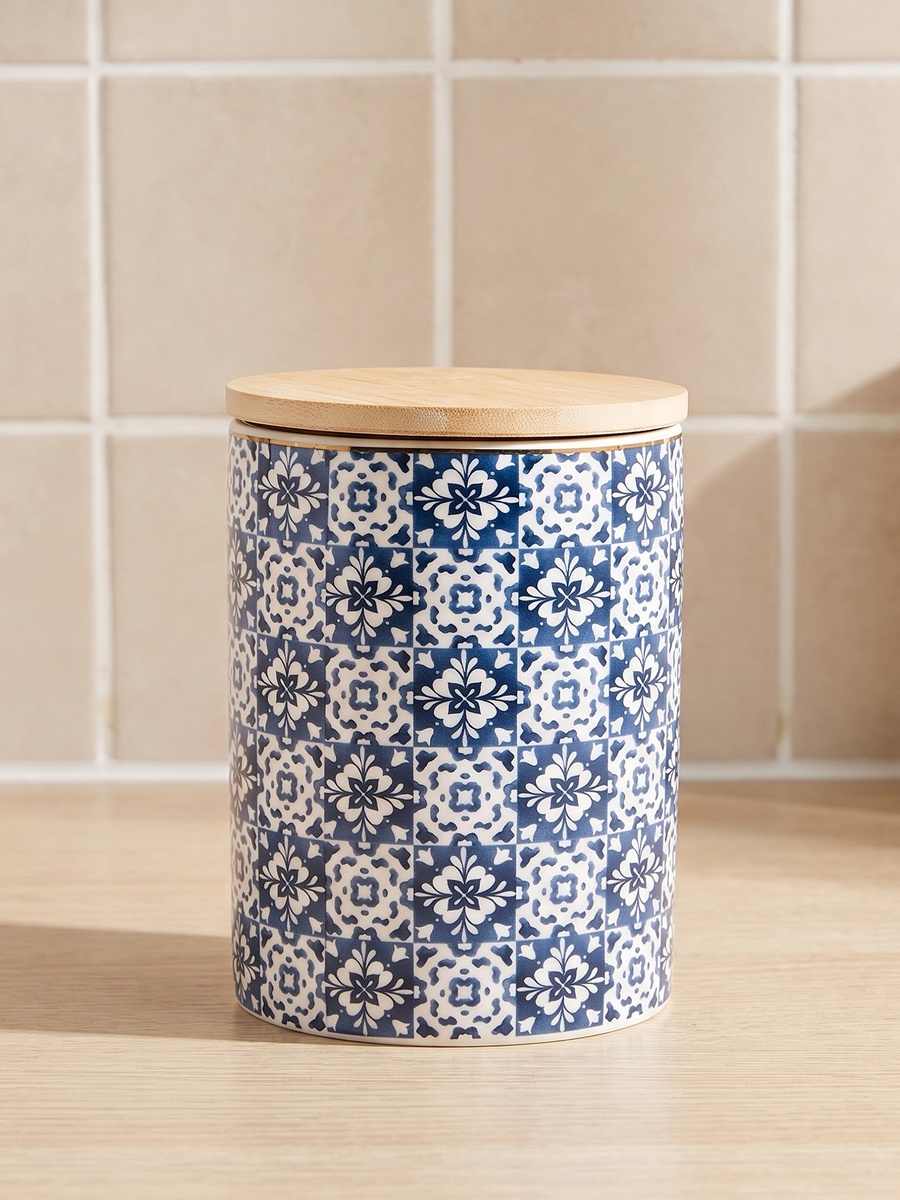 Azari Printed Ceramic Canister with Lid - 600 ml