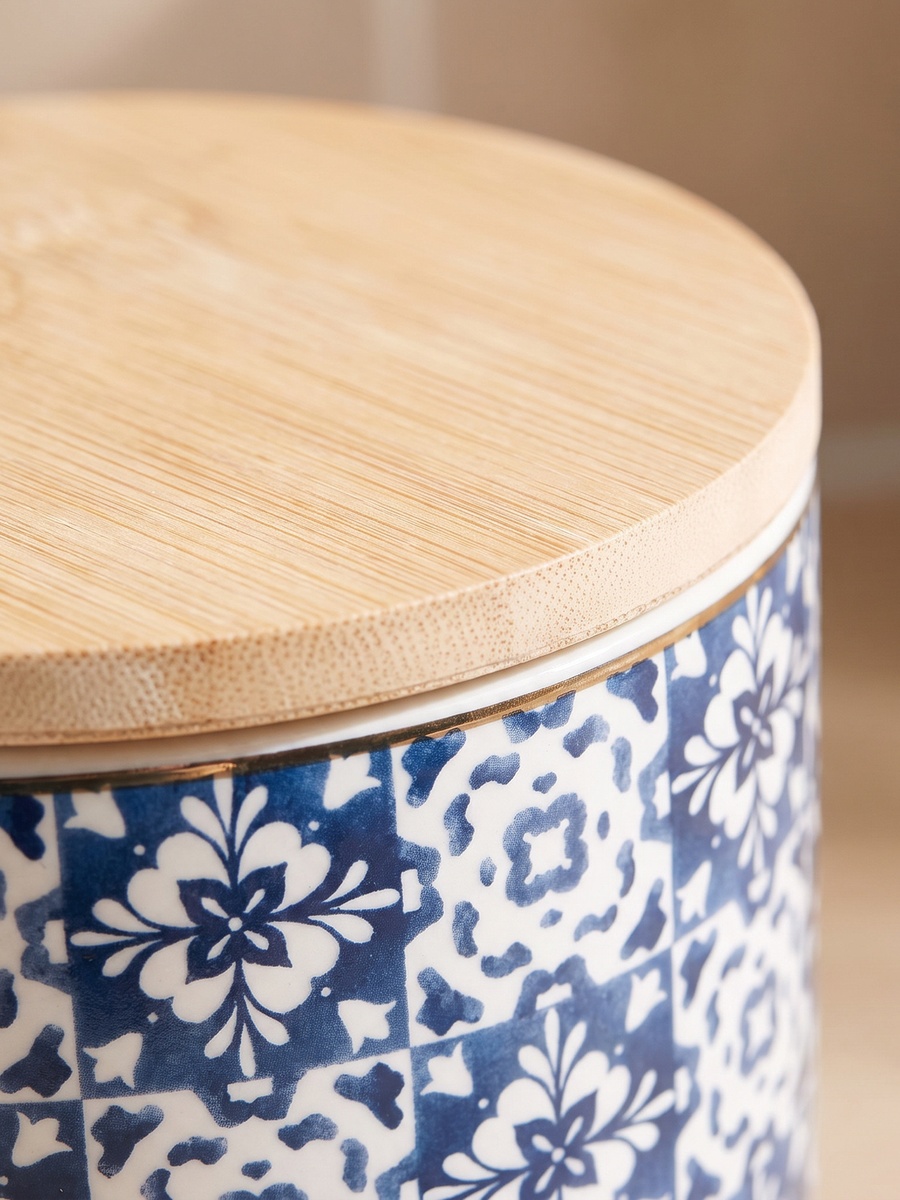 Azari Printed Ceramic Canister with Lid - 600 ml