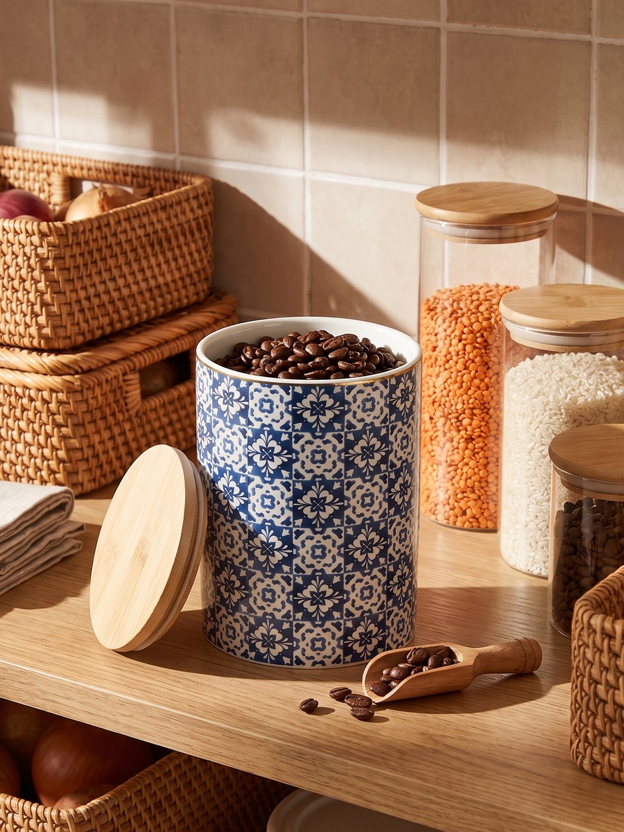 Azari Printed Ceramic Canister with Lid - 600 ml
