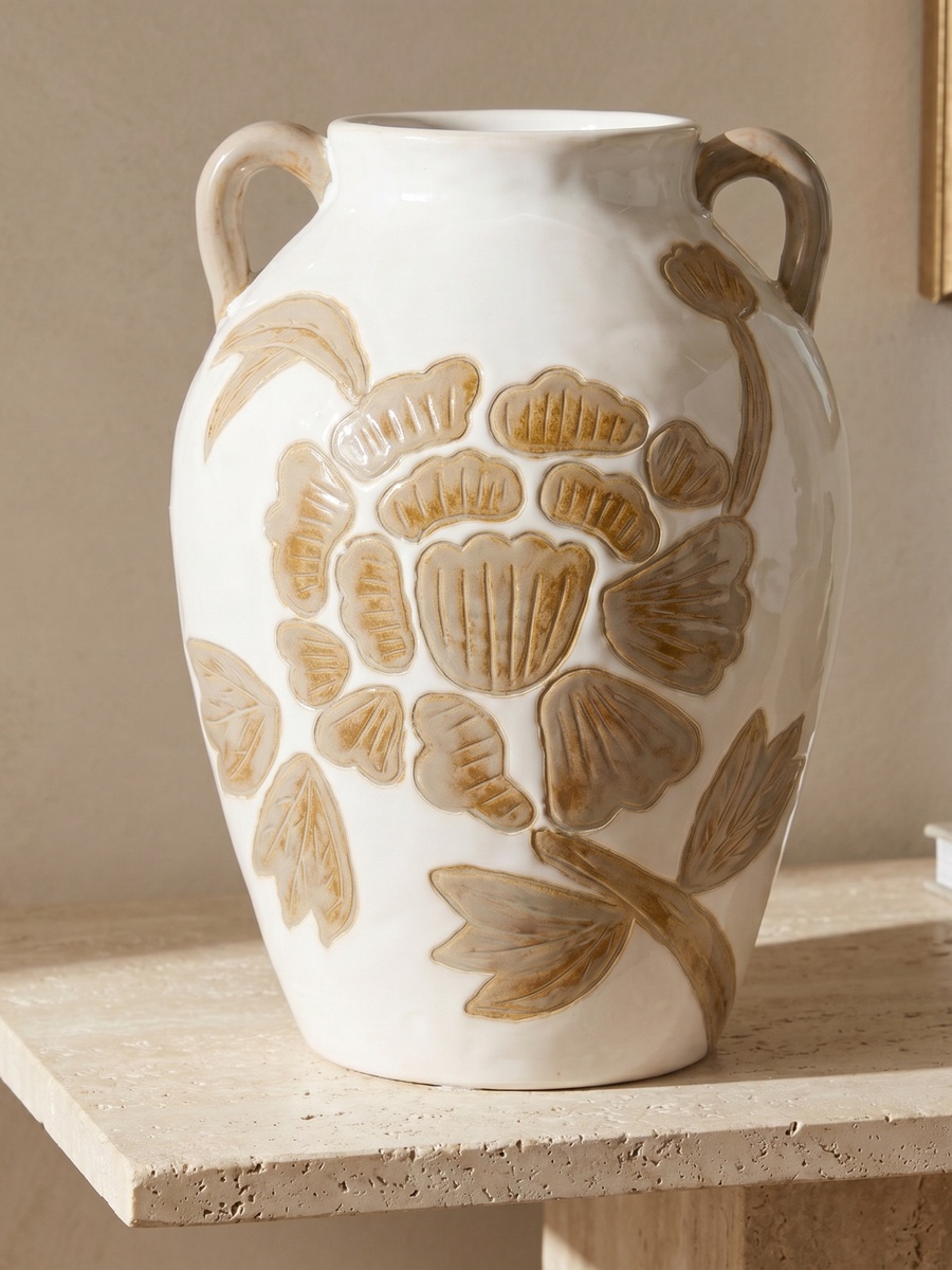 Floral Ceramic Vase - 18 cms
