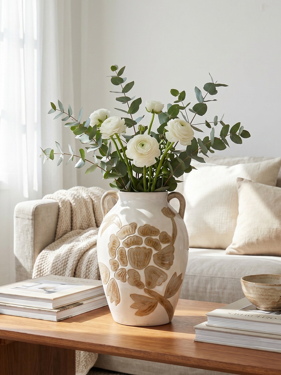Floral Ceramic Vase - 18 cms