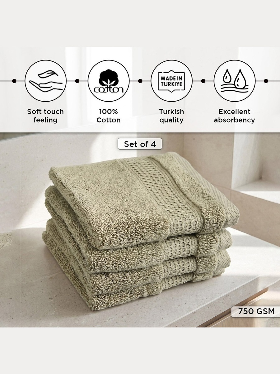 Opulence 4-Piece Turkish Luxury Face Towel Set - 30x30 cm