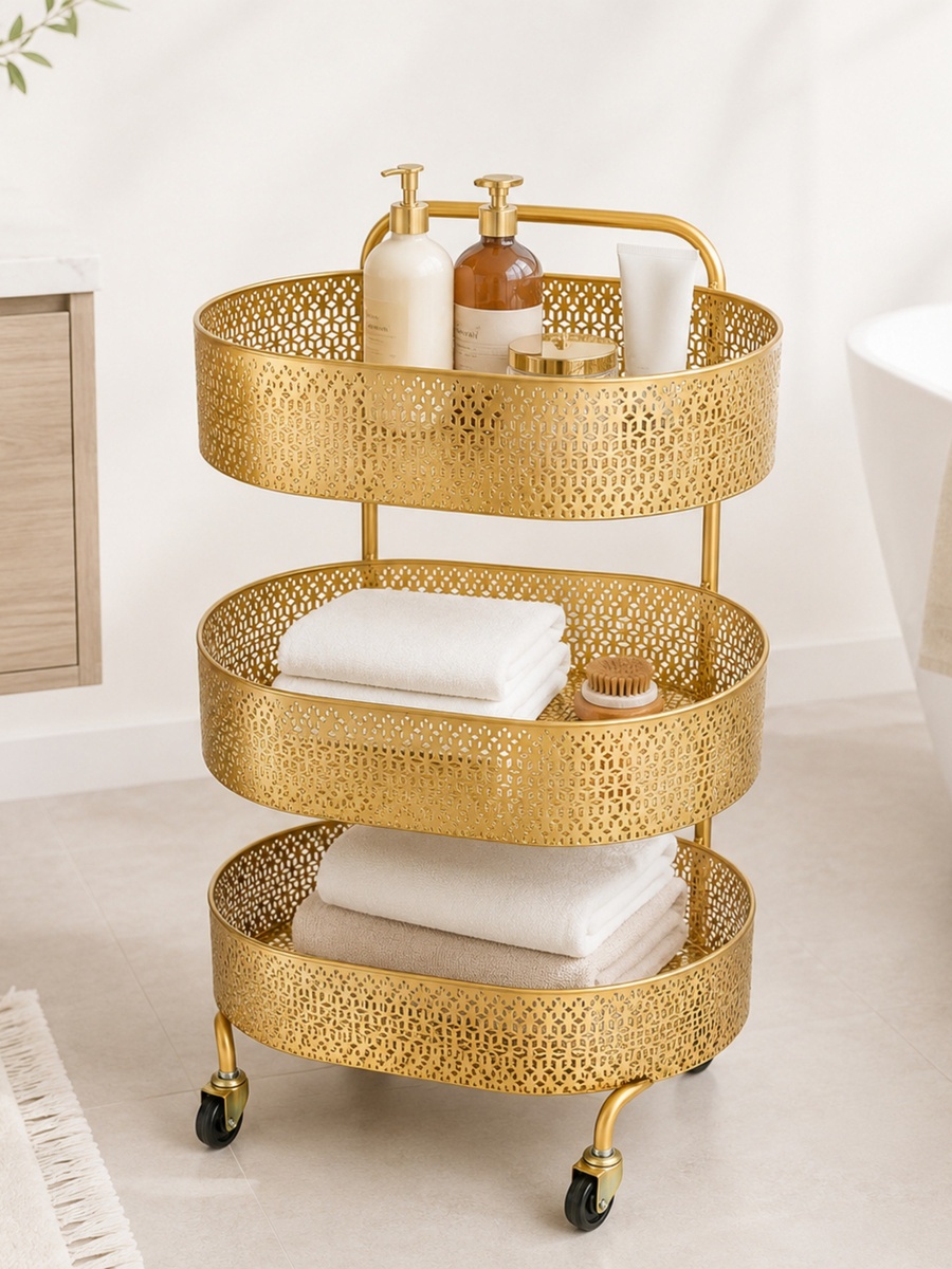 Vivian 3-Tier Oval Storage Trolley - 41x28x72 cm