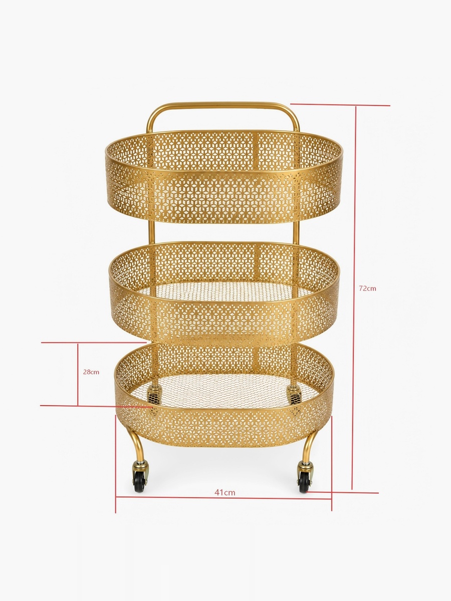 Vivian 3-Tier Oval Storage Trolley - 41x28x72 cm