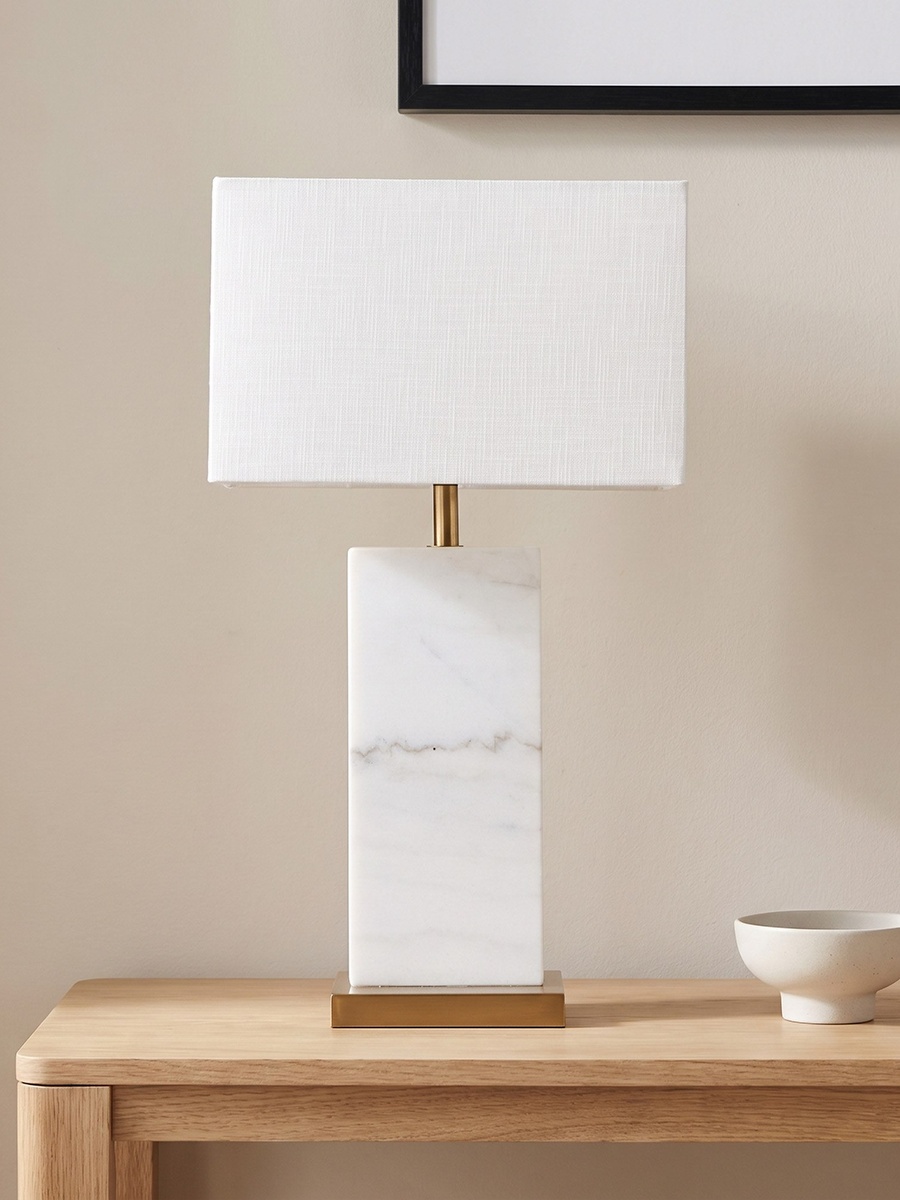 Caylan Marble Table Lamp with Metal Base and Linen Shade - 64 cm
