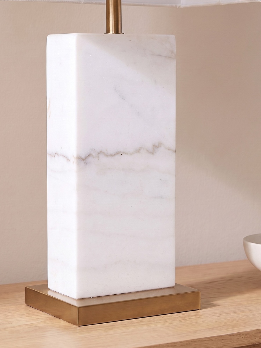Caylan Marble Table Lamp with Metal Base and Linen Shade - 64 cm