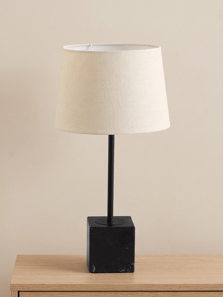 Caylan Marble Table Lamp with Linen Shade - 30x58 cm