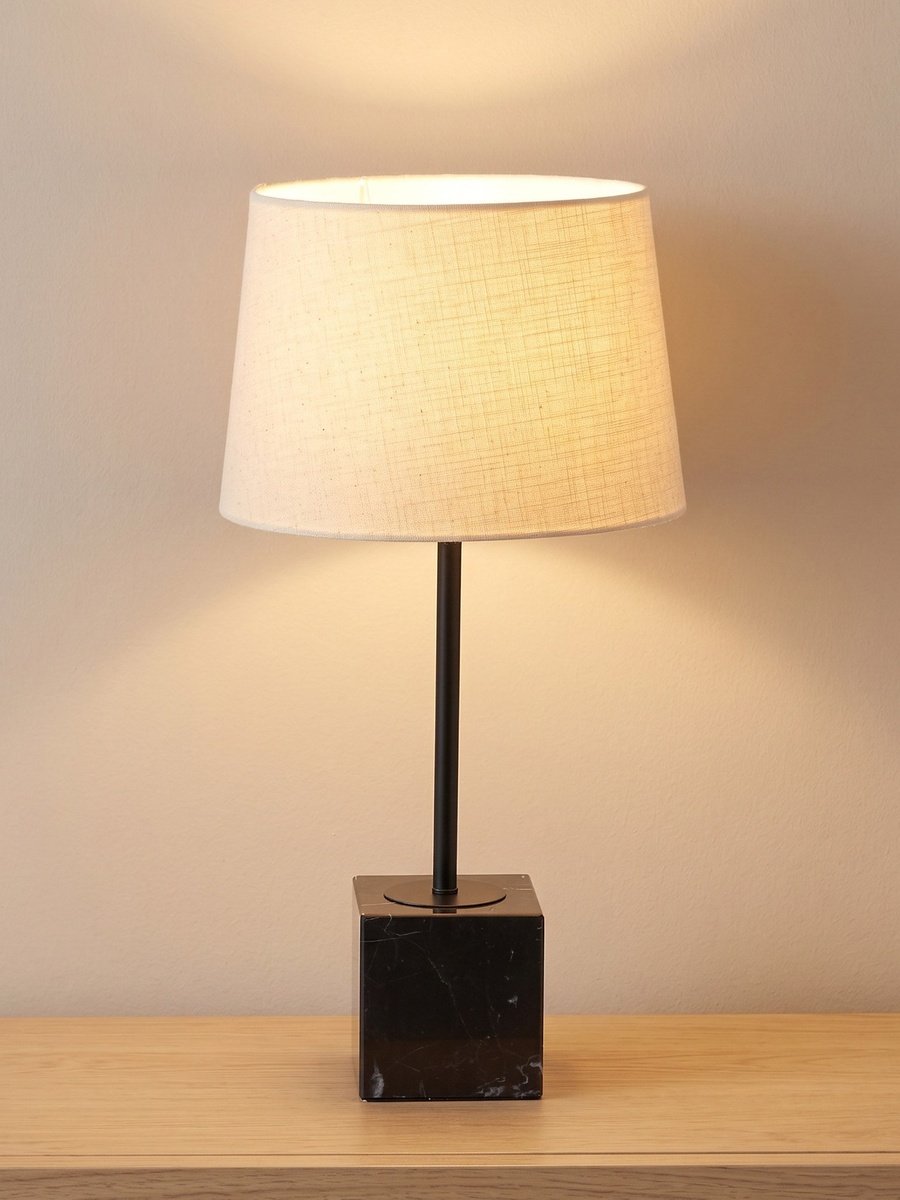 Caylan Marble Table Lamp with Linen Shade - 30x58 cm