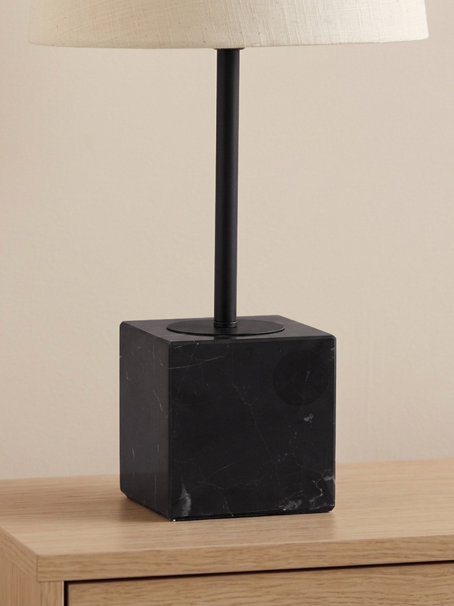 Caylan Marble Table Lamp with Linen Shade - 30x58 cm