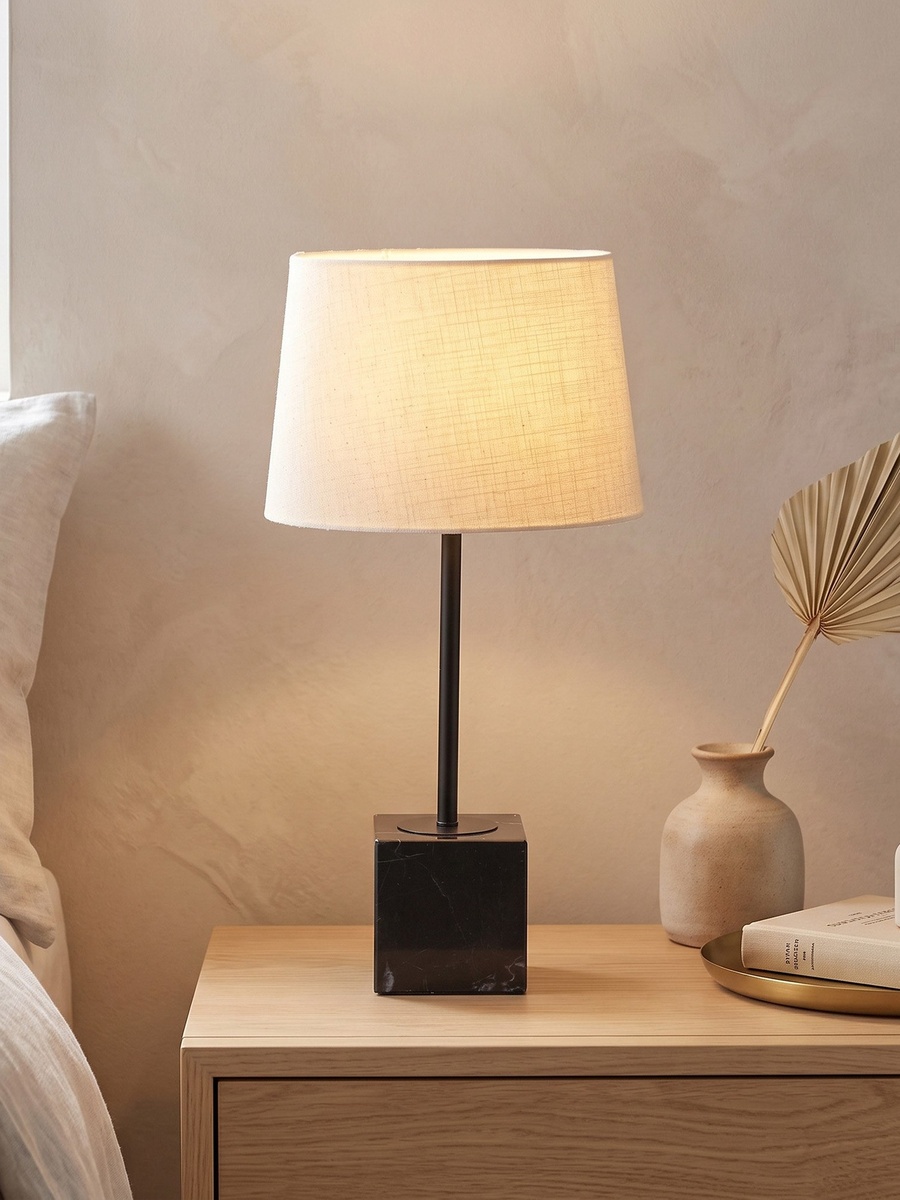 Caylan Marble Table Lamp with Linen Shade - 30x58 cm