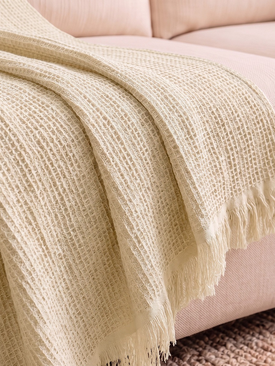 Weave Elegance Mellow Cotton and Viscose Waffle Throw - 130x170 cm