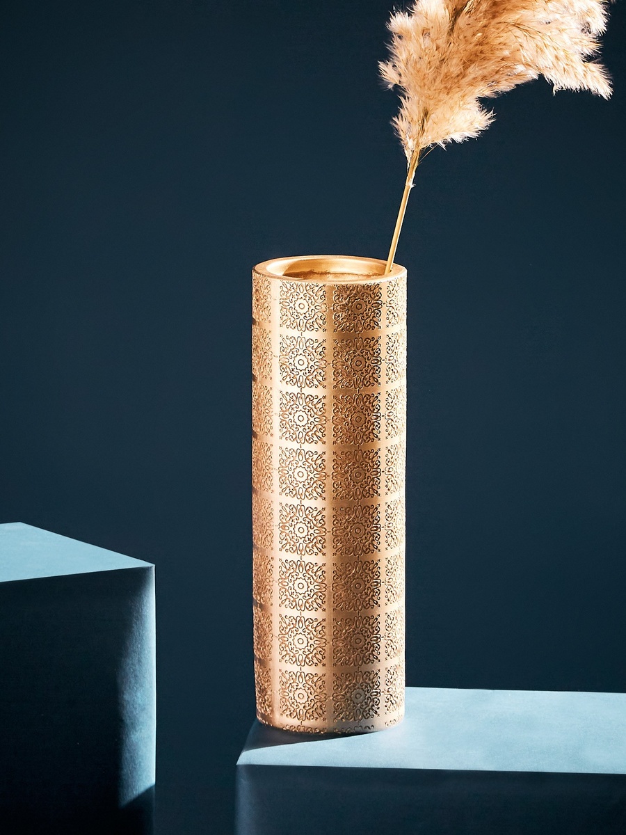 Sicily Floral Polyresin Cylinder Vase - 11x11x32 cm