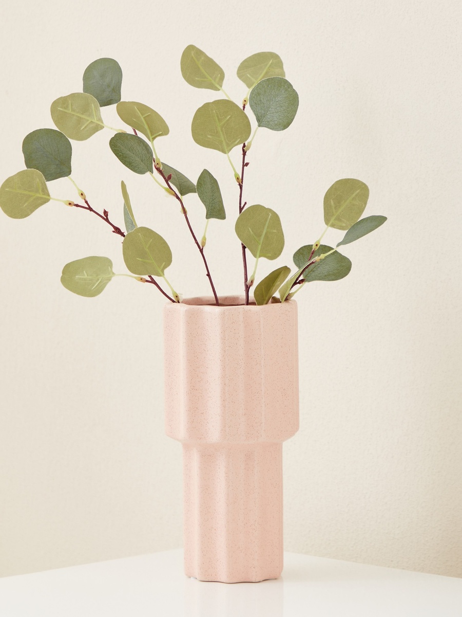 Sansa Ceramic Ribbed Vase - 12.5x12.5x24.5 cm