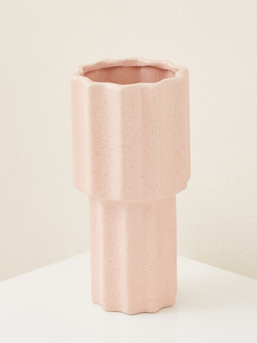 Sansa Ceramic Ribbed Vase - 12.5x12.5x24.5 cm