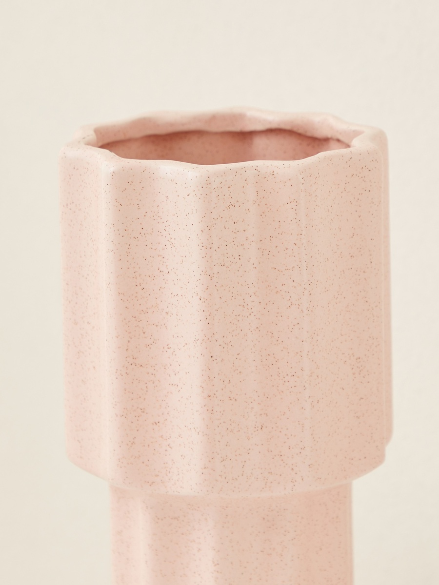 Sansa Ceramic Ribbed Vase - 12.5x12.5x24.5 cm