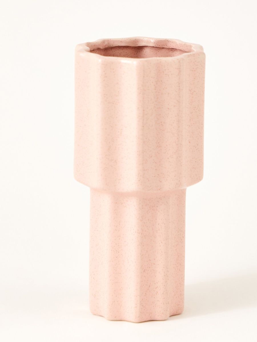 Sansa Ceramic Ribbed Vase - 12.5x12.5x24.5 cm