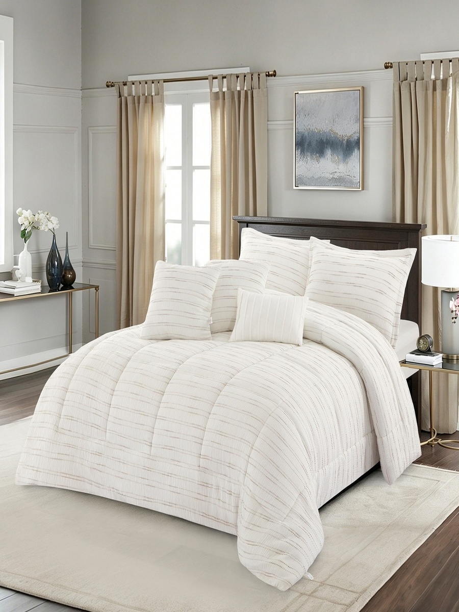 Braxton Stripe Luracurl 7-Piece Jacquard King BIAB Comforter Set - 220x240 cm