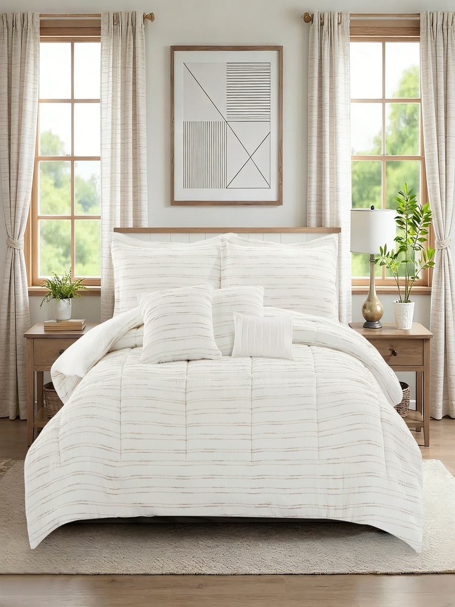 Braxton Stripe Luracurl 7-Piece Jacquard King BIAB Comforter Set - 220x240 cm