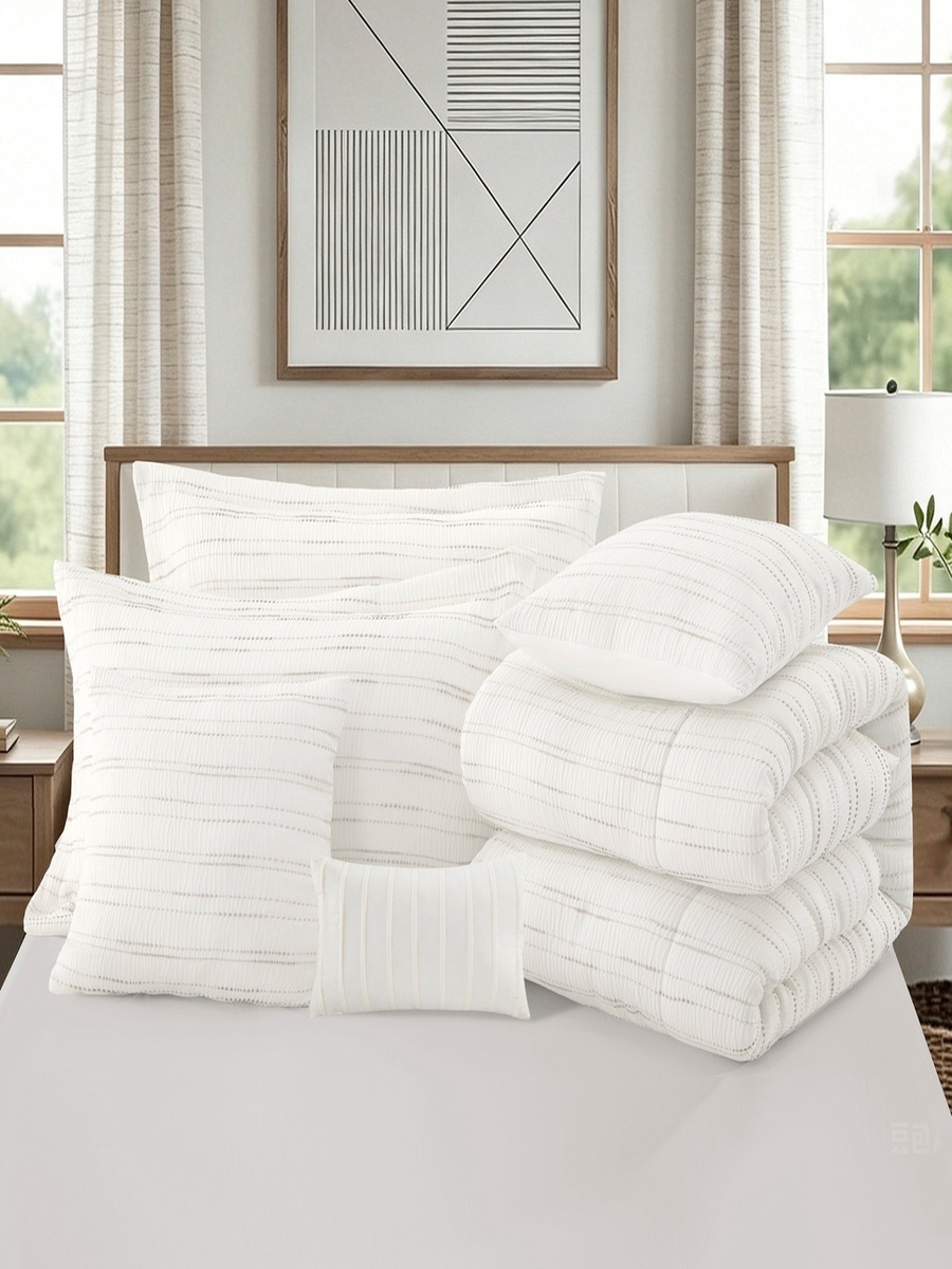 Braxton Stripe Luracurl 7-Piece Jacquard King BIAB Comforter Set - 220x240 cm