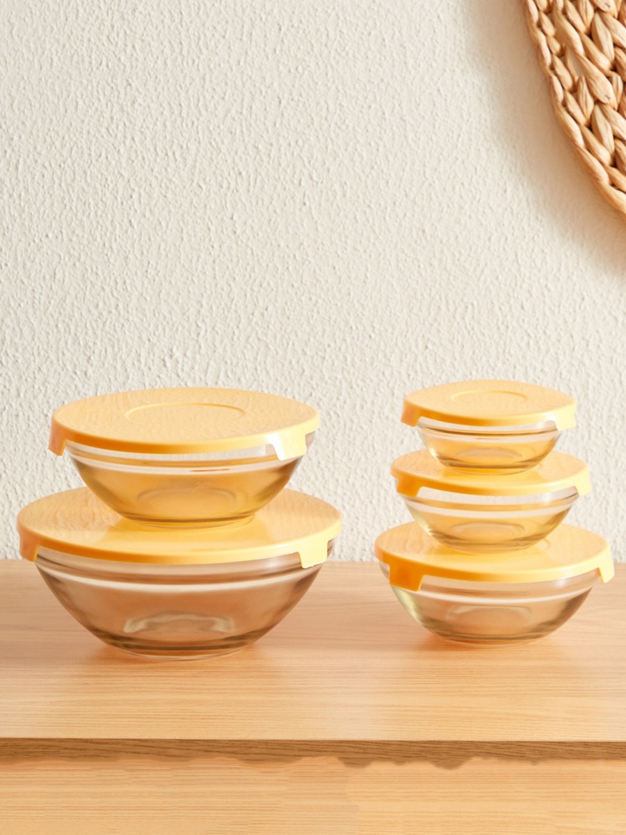 Prime 5-Piece Glass Bowl Set with Lid