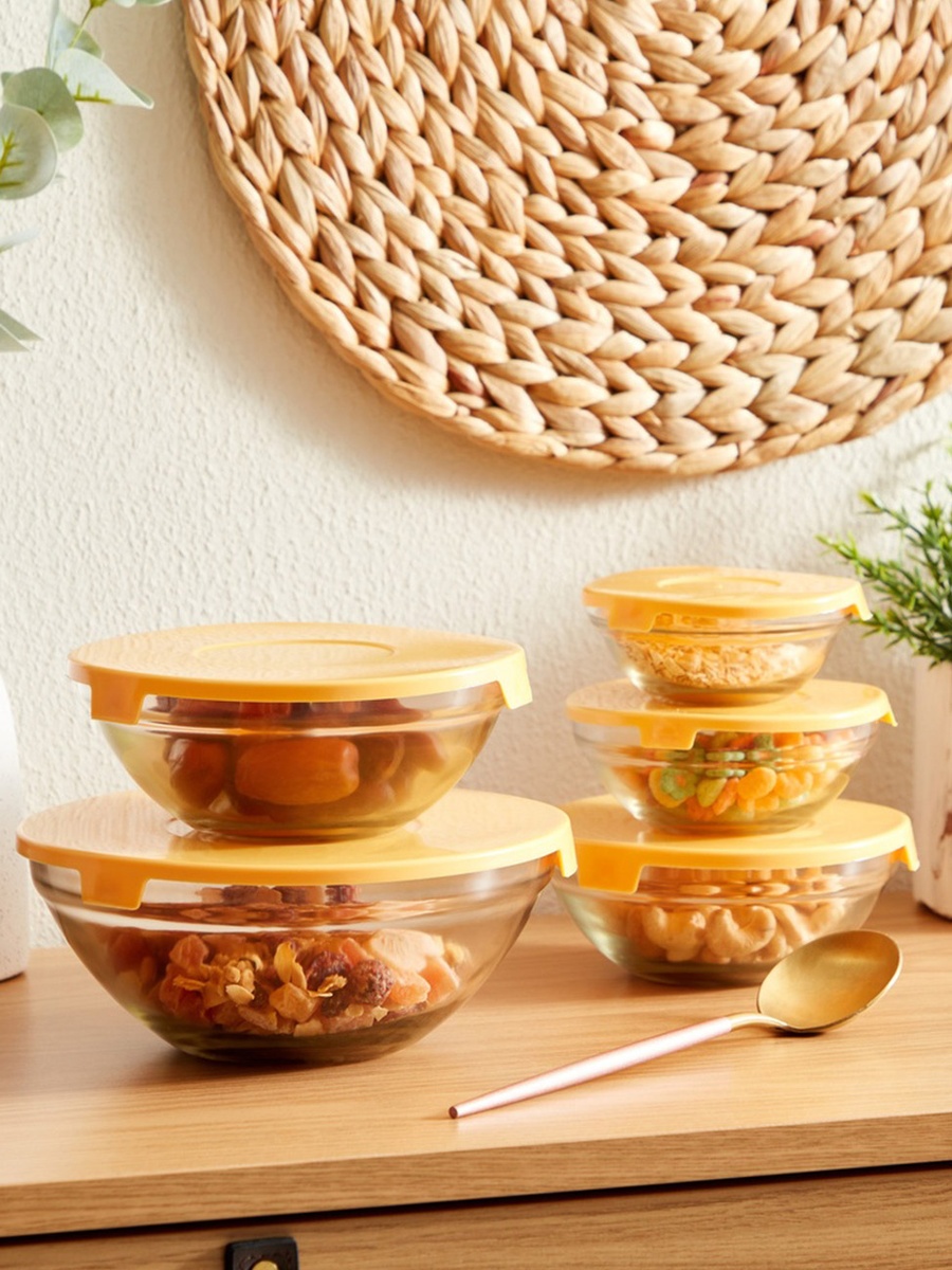 Prime 5-Piece Glass Bowl Set with Lid