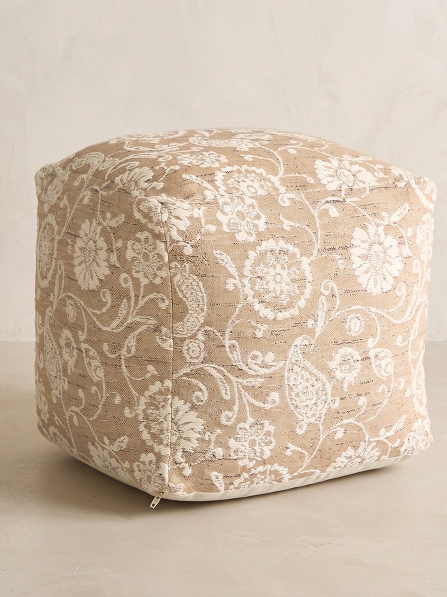 Aizel Flora Jacquard Pouf - 45x45x40 cm