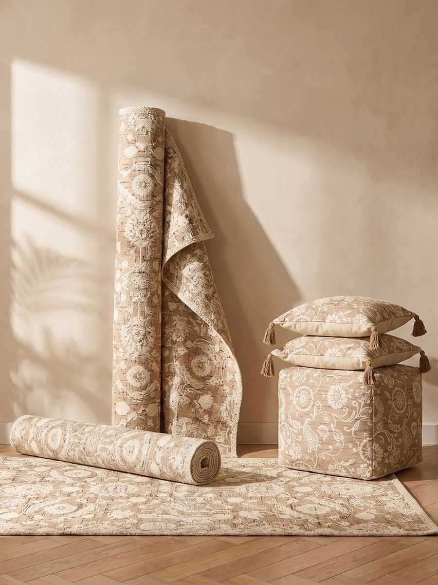Aizel Flora Jacquard Pouf - 45x45x40 cm