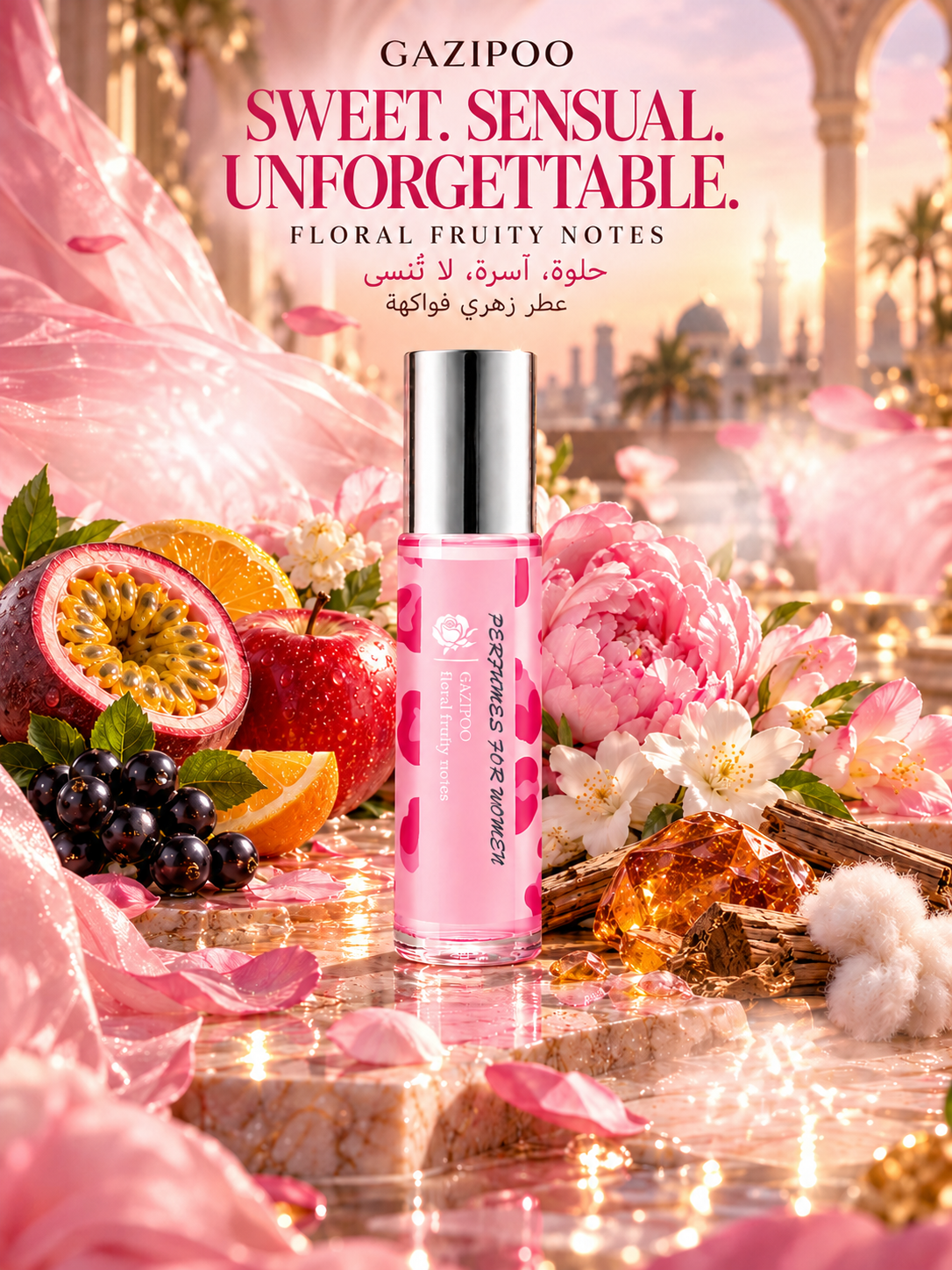 عطر فواكه وردي برأس دوار