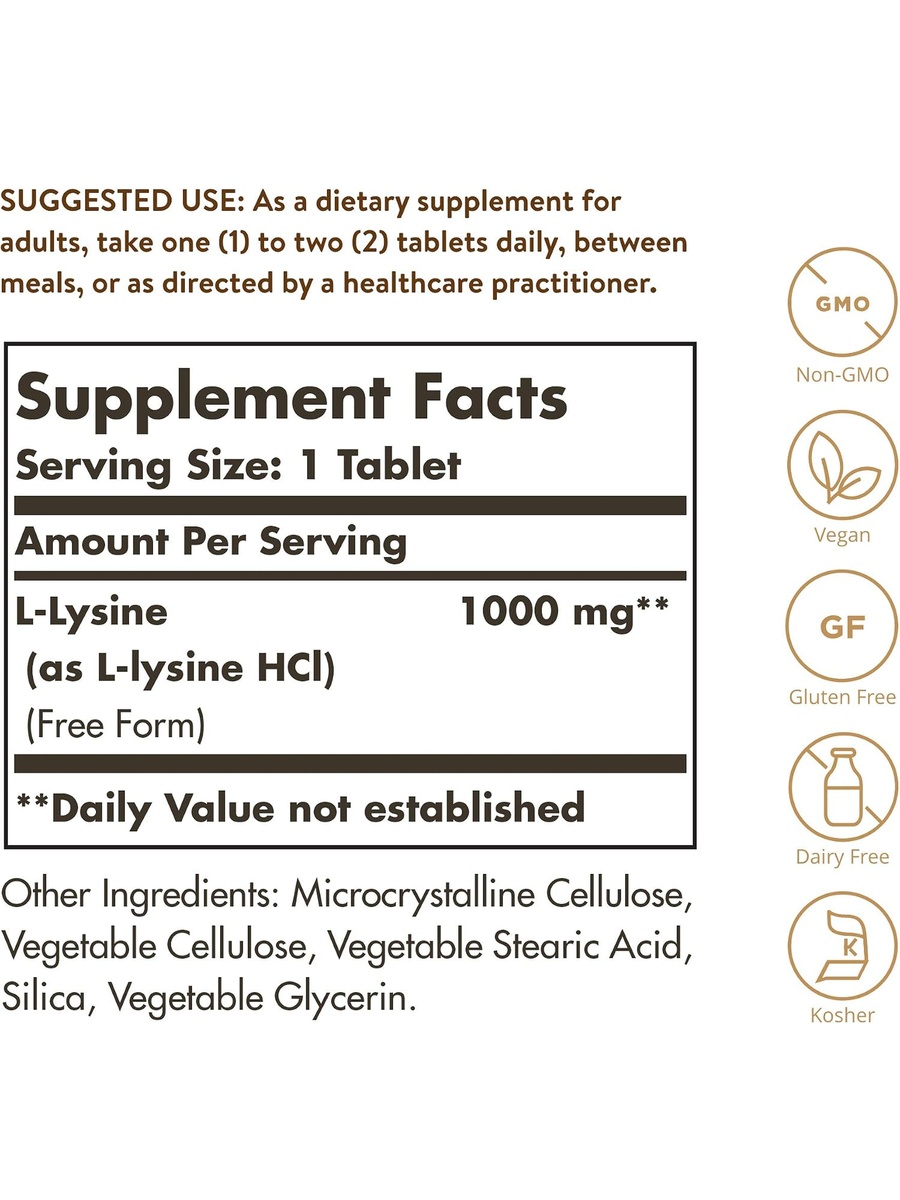 L-Lysine Tablets 1000 Mg | Unflavored | Supports | Lysine |  100 Tablets