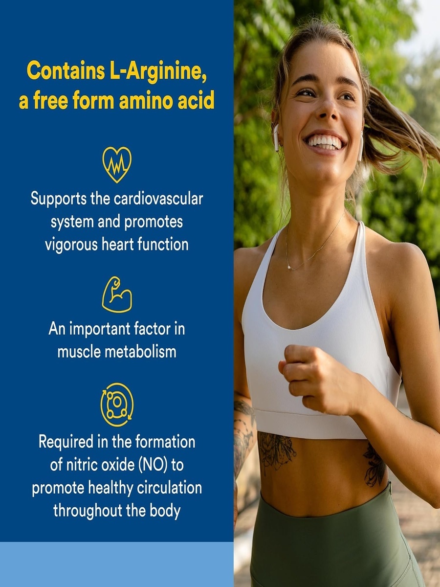 L-Arginine 500 mg | Unflavored | Heart Health Support | L-Arginine, Free Form Amino Acid |  90 Vegetarian Tablets