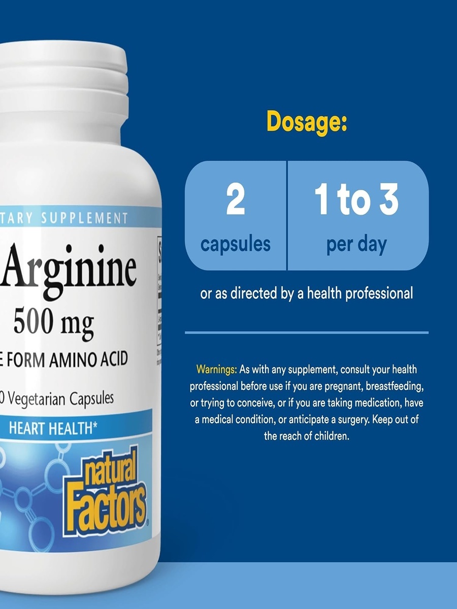 L-Arginine 500 mg | Unflavored | Heart Health Support | L-Arginine, Free Form Amino Acid |  90 Vegetarian Tablets