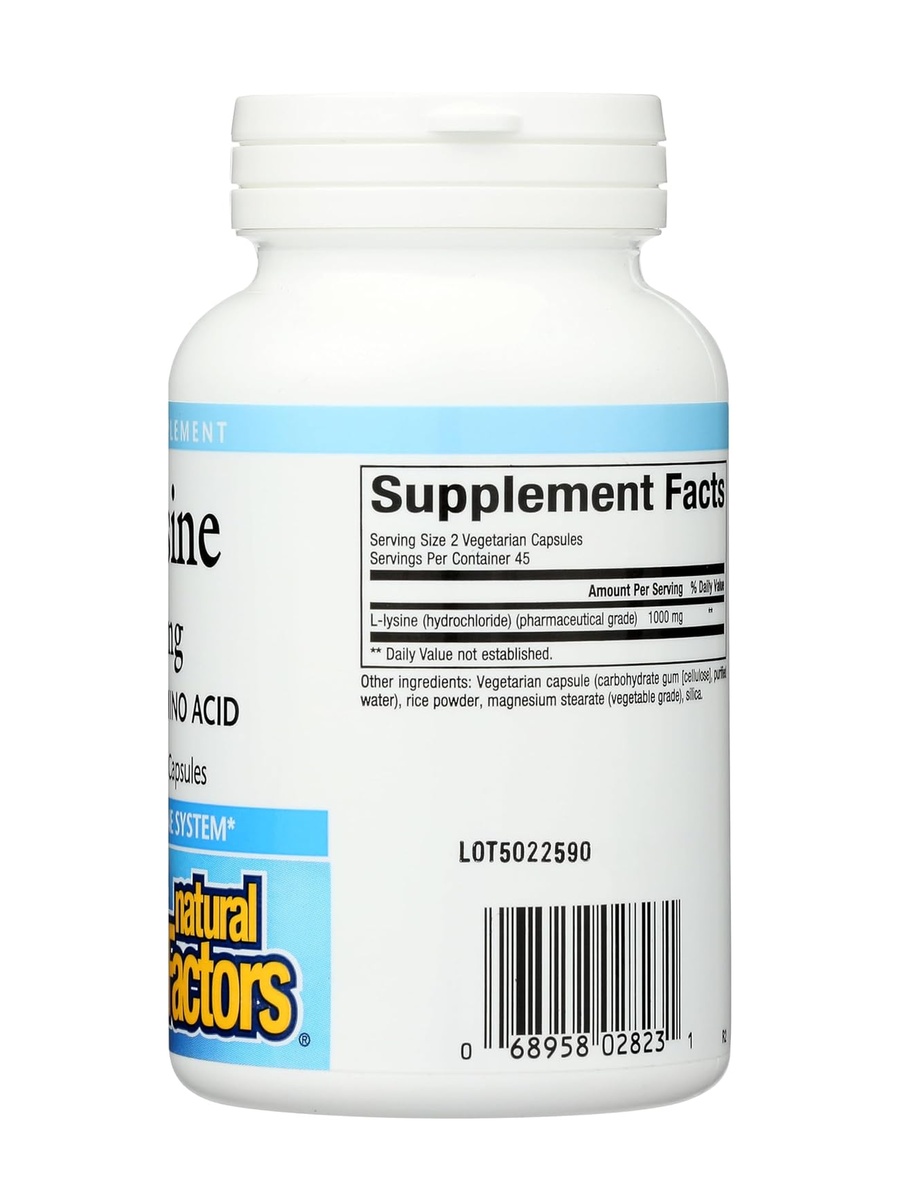 L-Lysine 500 mg | Unflavored | Energy Management | Calcium, Free Form Amino Acid |  90 Vegetarian Capsules