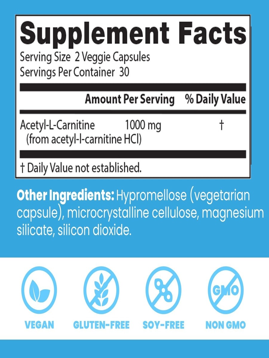 Acetyl-L-Carnitine 500 mg with Biosint® Carnitines | Energy Metabolism & Cognitive Health Support | Vegetarian Capsules | 60 Veggie Capsules