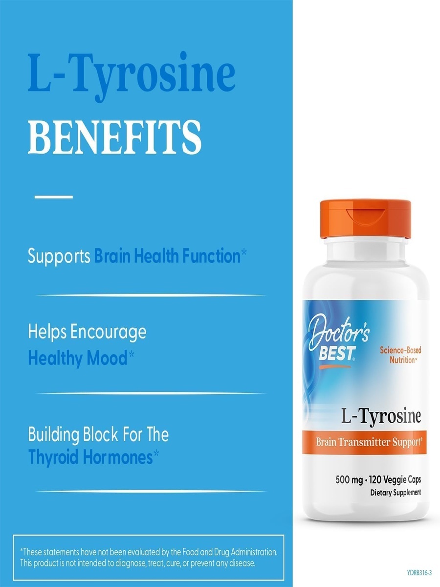 L-Tyrosine | Healthy Brain Function & Cognitive Support | Amino Acid Supplement | Non-GMO & Gluten-Free | 120 Veggie Capsules