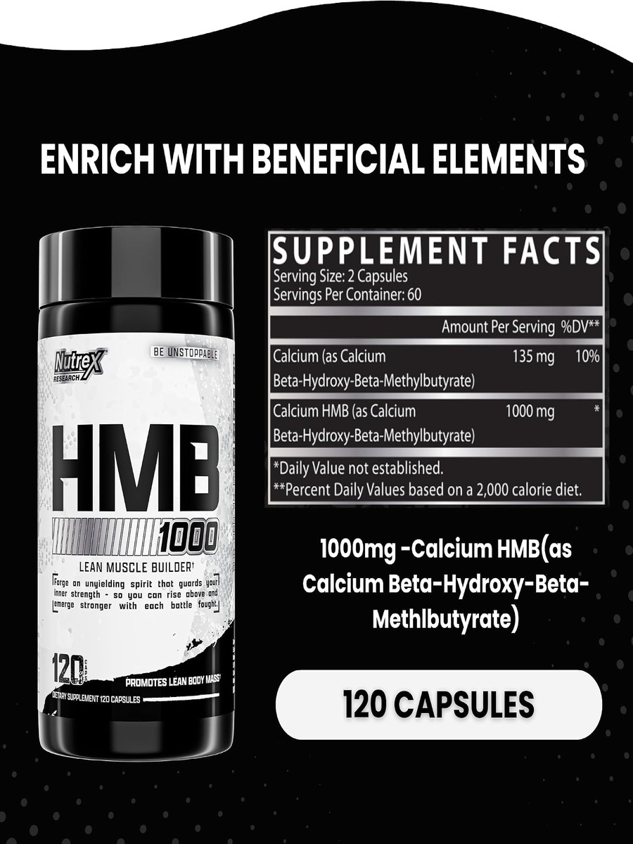 HMB 1000 mg | Unflavored | Muscle Growth | Amino Acid | 120 Tablets | 60 Servings