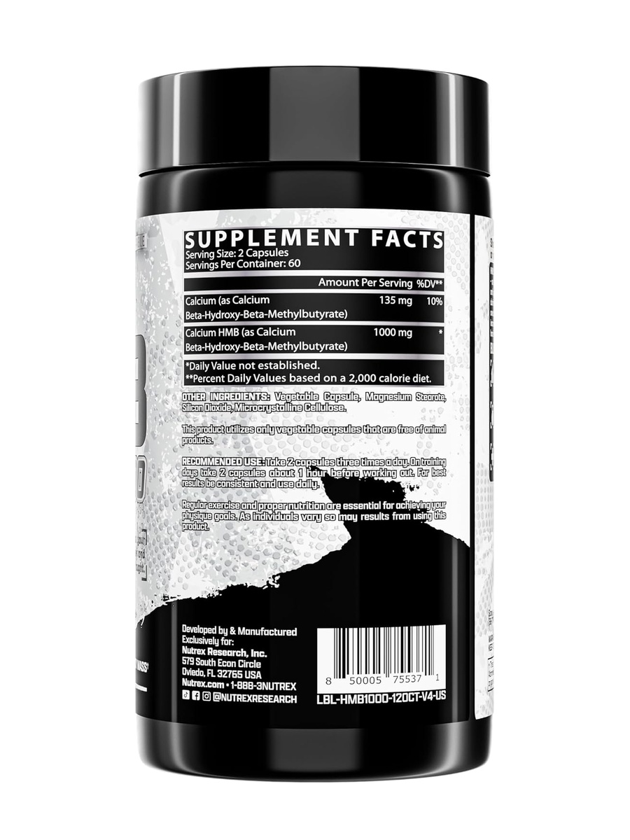 HMB 1000 mg | Unflavored | Muscle Growth | Amino Acid | 120 Tablets | 60 Servings