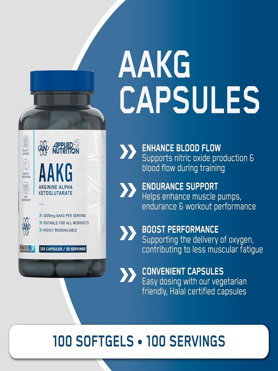 AAKG L Arginine Alpha Ketoglutarate | Unflavored | Energy Management | Arginine | 120 Capsules