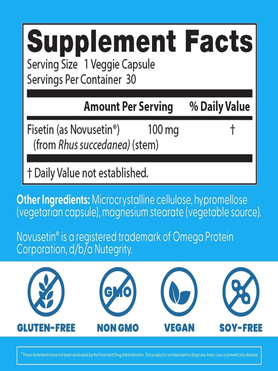 Fisetin with Novusetin® 100 mg | Antioxidant & Cellular Health Support | Vegetarian Capsules | 30 Veggie Capsules
