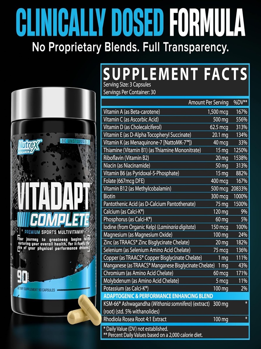 Vitadapt Complete Sports Multivitamin for Men | Unflavored | Immune Support | 90 Capsules