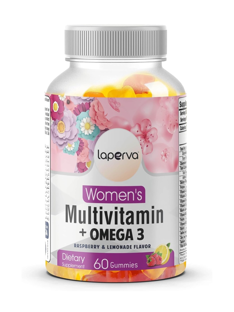 Women's Multivitamin,  Omega 3 | Raspberry, Lemonade Flavor | Immune Support | Omega-3 Fatty Acids |  60 Gummies