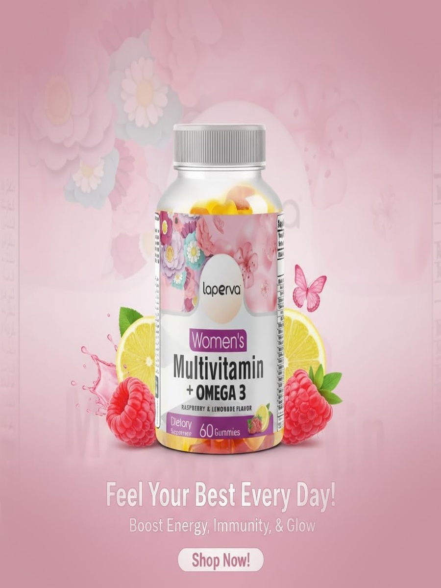 Women's Multivitamin,  Omega 3 | Raspberry, Lemonade Flavor | Immune Support | Omega-3 Fatty Acids |  60 Gummies