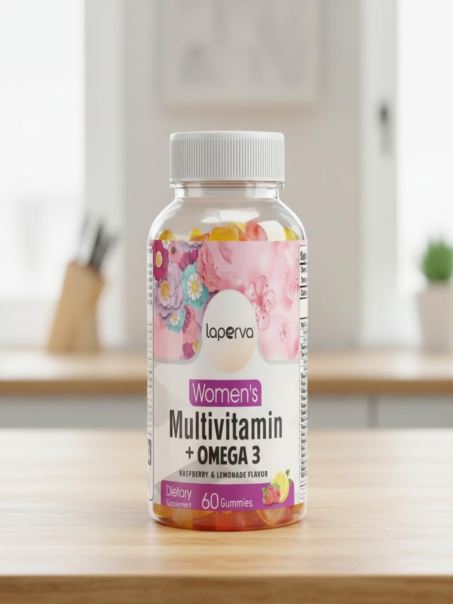 Women's Multivitamin,  Omega 3 | Raspberry, Lemonade Flavor | Immune Support | Omega-3 Fatty Acids |  60 Gummies