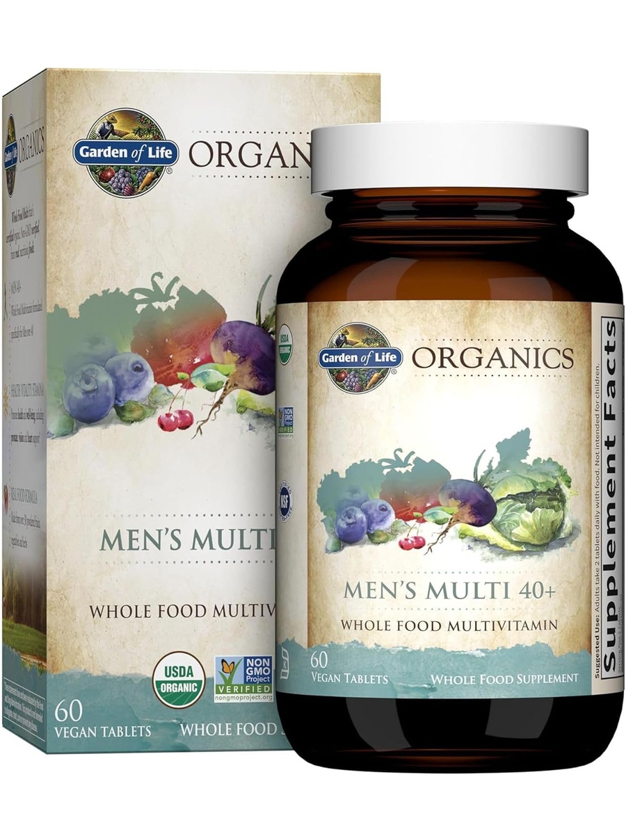 Whole Food Multivitamin for Men's 40+ | Unflavored | Prostate Health Support | Chromium, Manganese, Selenium, Vitamin B12 |  60 Tablets