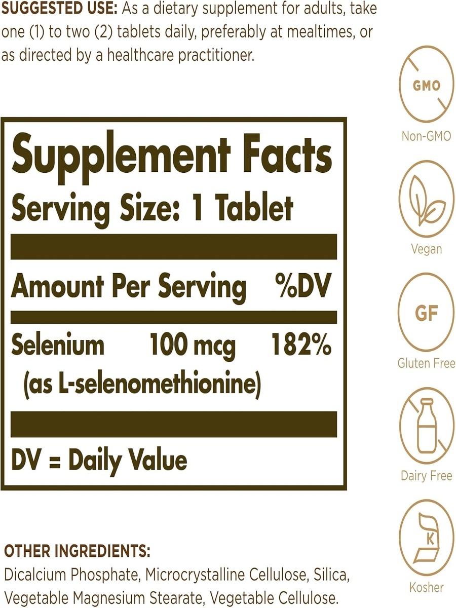 Yeast-free Selenium 100s Tablets | Unflavored | Healthy hair and nails | Selenium |  100 Tablets
