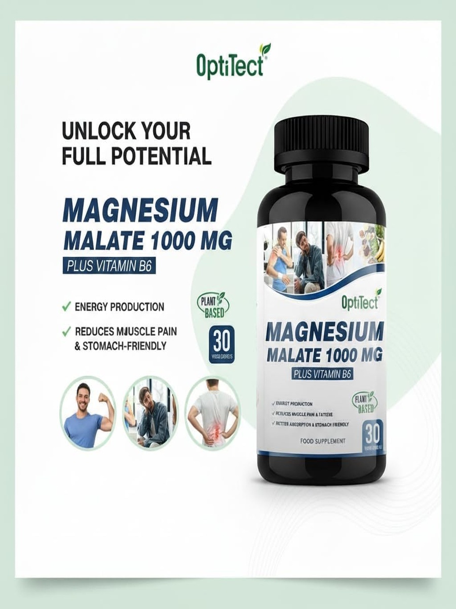 Magnesium Malate 1000 mg | Nervous System Health | Magnesium, Vitamin B6 |  30 Capsules