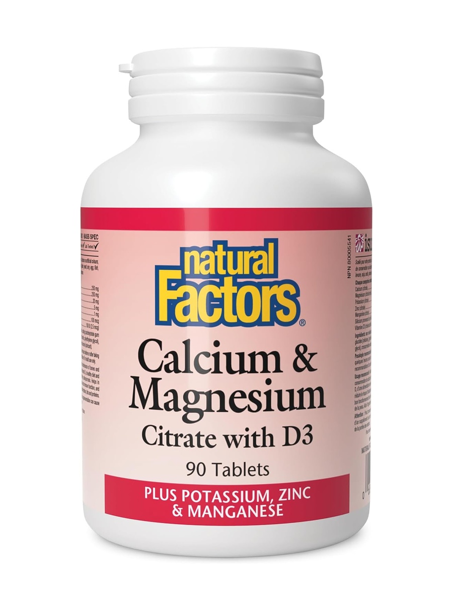 Calcium and Magnesium Citrate with D3 | Endurance, Bone Health | Potassium, Zinc, Manganese |  90 Tablets