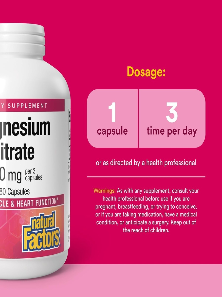Magnesium Citrate 150 mg Capsules | Unflavored | Cardiovascular Health | 180 Capsules