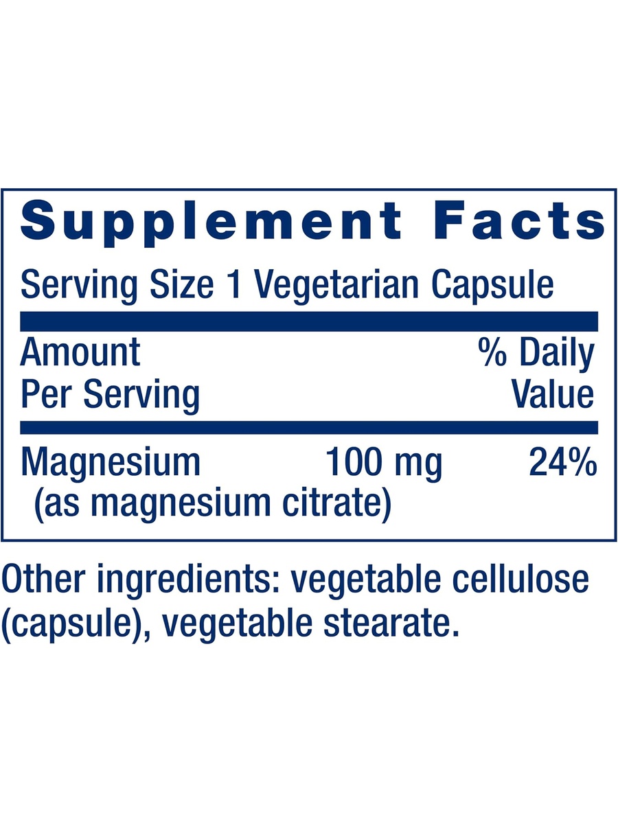 Magnesium Citrate 100 mg | Cardiovascular Health |  100 Vegetarian Capsules