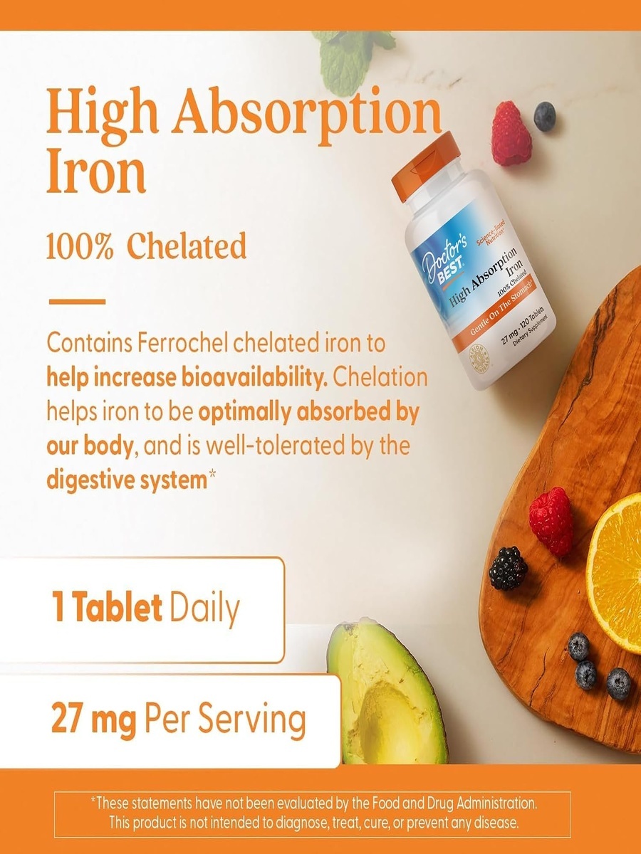High Absorption Iron with Ferrochel® 27 mg | Red Blood Cell Formation & Immune Support | 120 Tablets