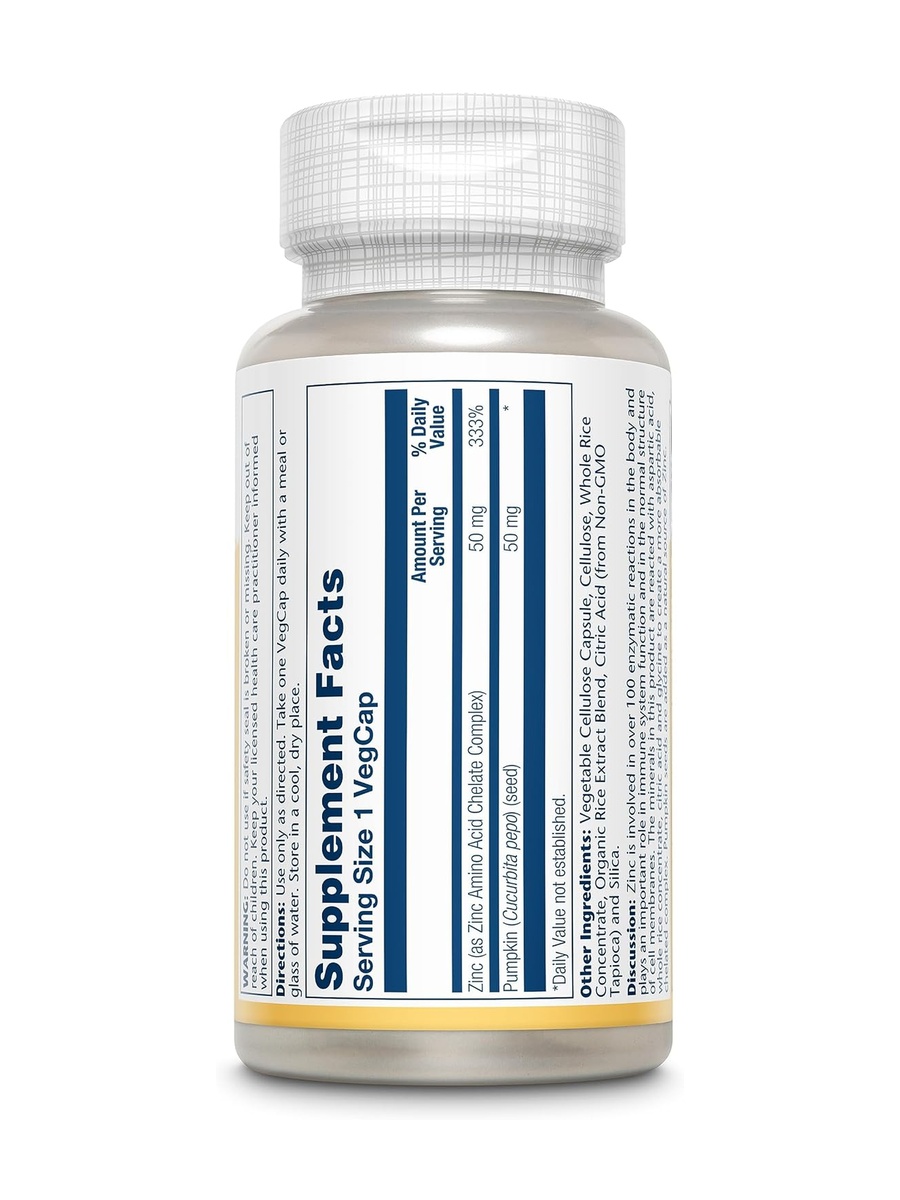 Zinc 50 mg | Unflavored | Digestive Health Support | Amino Acid Chelate, Pumpkin Seed |  100 Veggie Capsules